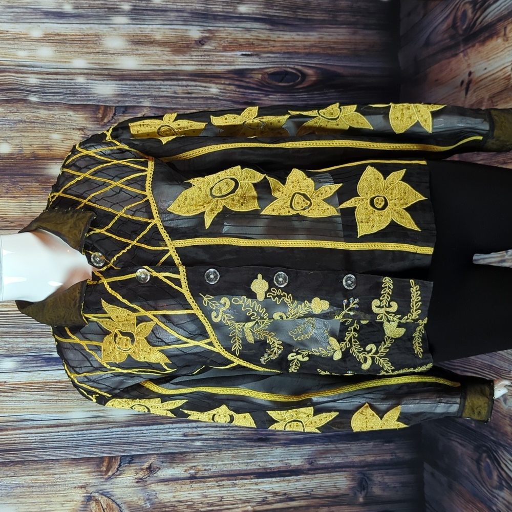 Sandy Starkman sz L Extremely Rare 100% Silk Button Down Sheer Beaded Blouse - Picture 1 of 9